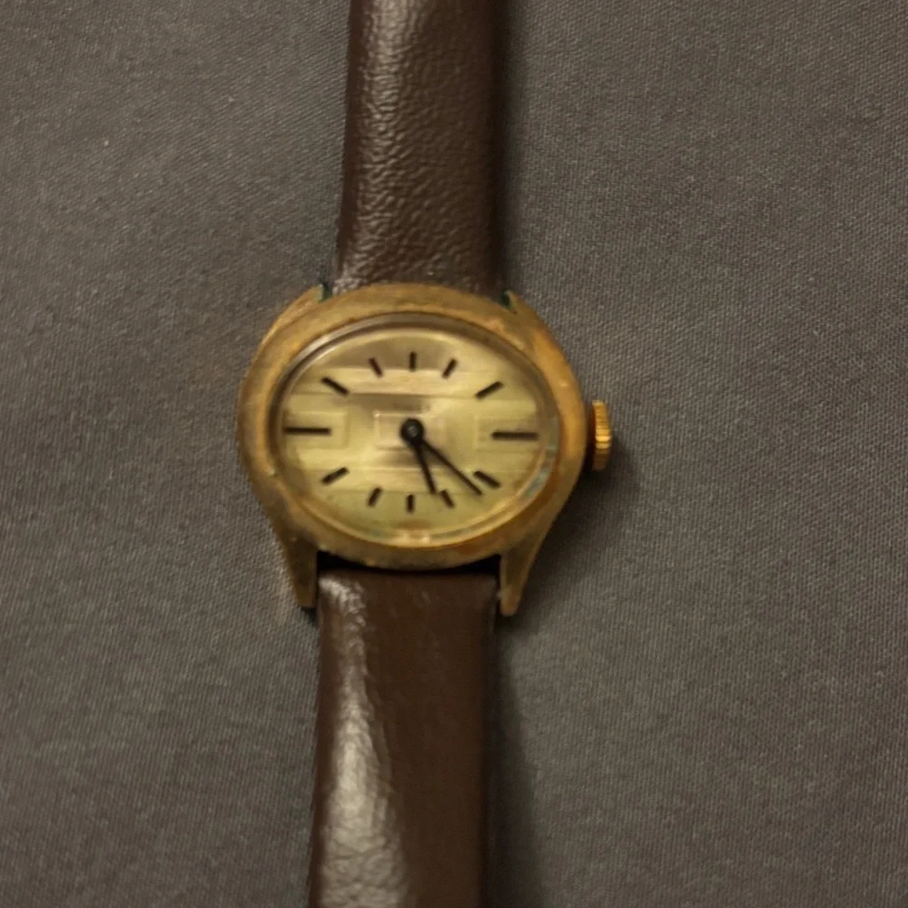 Timex Vintage Women's Gold-Tone Case Watch with Brown Leather Strap Dead Battery
